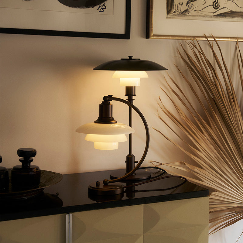 Louis Poulsen PH 3/2 Aged Brass Opal Table Lamp