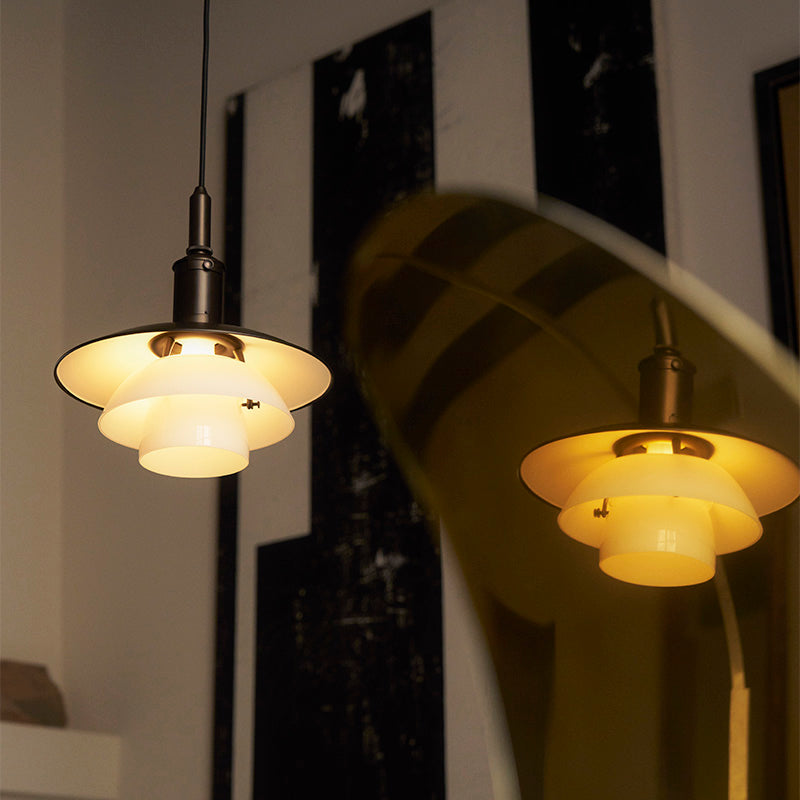 Louis Poulsen PH 3/3 Aged Brass Opal Pendant Light