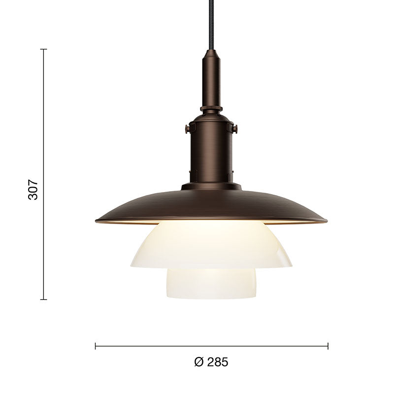 Louis Poulsen PH 3/3 Aged Brass Opal Pendant Light